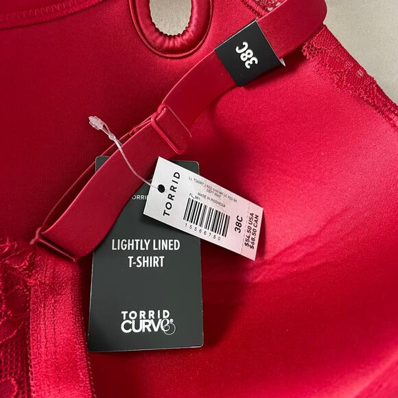 Torrid NWT Lightly Lined T-Shirt Bra Microfiber & Lace Red Underwire Size 38C - Picture 8 of 9
